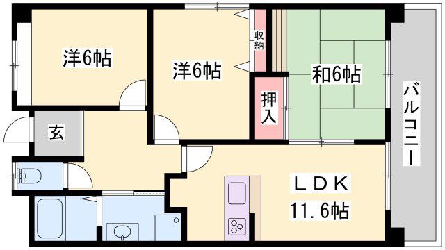 サニーリバー(3LDK/1階)の間取り写真