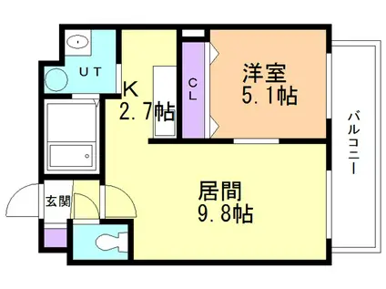 プレジャー室蘭駅前II(1LDK/2階)の間取り写真