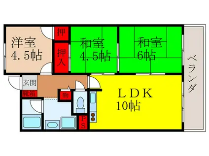 ヴィラ荘園口(3LDK/2階)の間取り写真