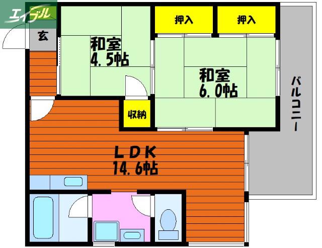 メゾンド岡文館(2LDK/4階)の間取り写真