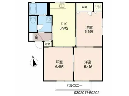 ハイアットセト E棟(3DK/2階)の間取り写真