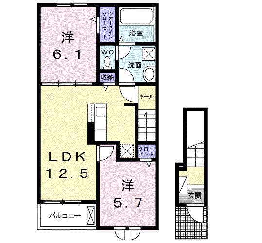ラ・カーサ セレーナ(2LDK/2階)の間取り写真
