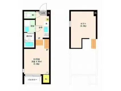 ハーモニーテラス萩野町II(1K/1階)の間取り写真