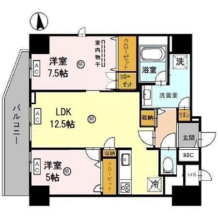 玉造BASE(2LDK/2階)の間取り写真
