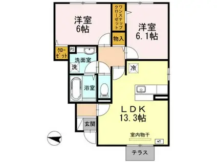 しんでれら・円山 B棟(2LDK/1階)の間取り写真