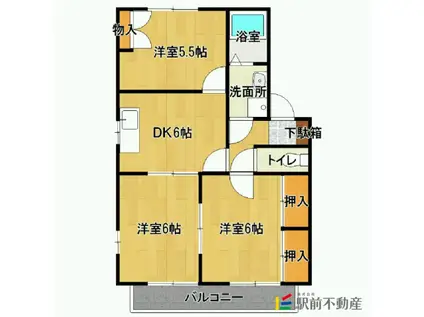 アムール木原21 B棟(3DK/1階)の間取り写真