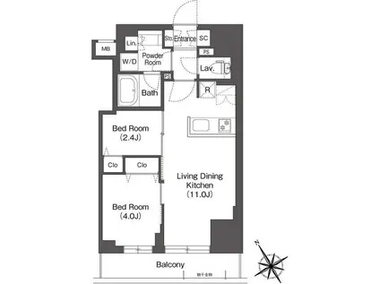 BLUROCK後楽園(2LDK/8階)の間取り写真