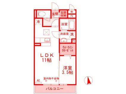トネリコテラスII(1LDK/1階)の間取り写真