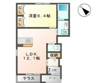 エタンデュ(1LDK/1階)の間取り写真