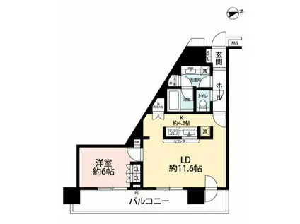 田園都市 池尻大橋 2分 タワマン 1LDK (1LDK/21階)の間取り写真