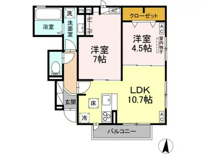 Rエイト・コウヤマ A(2LDK/1階)の間取り写真