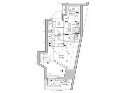 シーフォルム白金高輪(1K/3階)の間取り写真