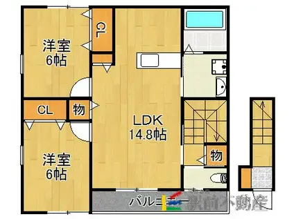 CLAN・K A棟(2LDK/2階)の間取り写真
