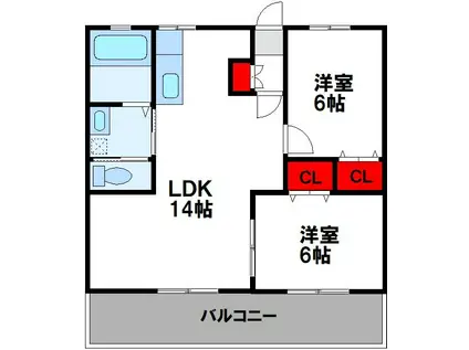 プライマリー穂波(2LDK/1階)の間取り写真