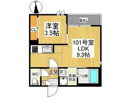 GRANDTIC 妙音通(1LDK/1階)の間取り写真