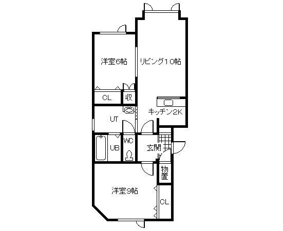 アンダンテD(2LDK/3階)の間取り写真
