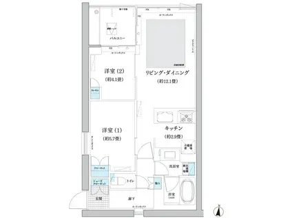 ガーデニエール砧 ウエスト(2LDK/6階)の間取り写真