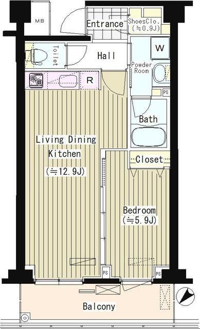 PRIME URBAN 東中野 COURT(1LDK/1階)の間取り写真