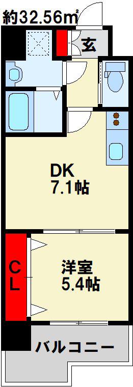 ザ・レジデンス香春口三萩野駅前(1DK/8階)の間取り写真