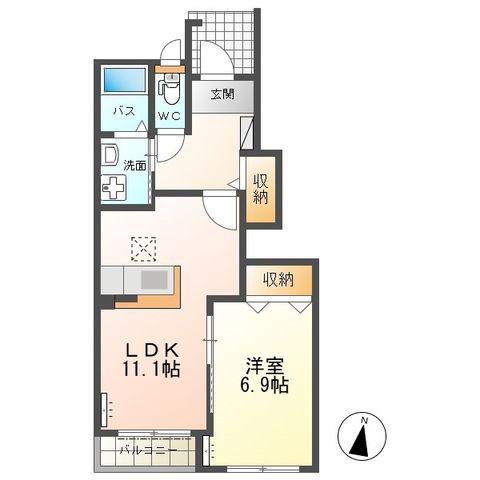 高尾崎 NEW TOWN LA・TERRE B(1LDK/1階)の間取り写真