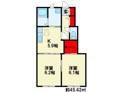 プレミールGさくら館A(2K/1階)の間取り写真