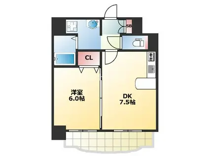 パラッツオディ上本町(1DK/9階)の間取り写真