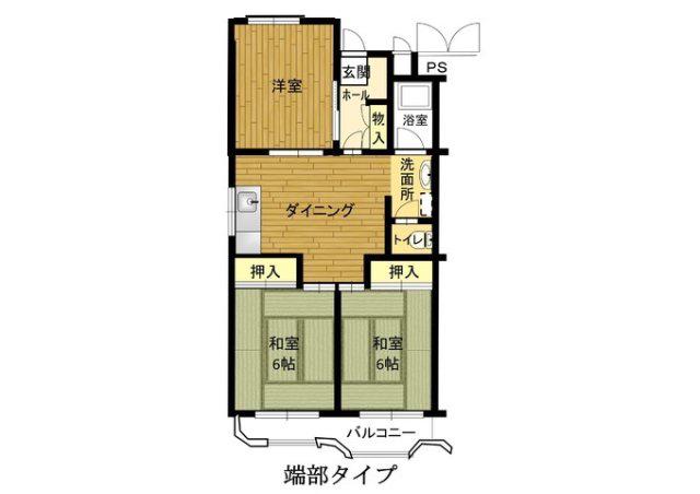 播磨城の宮1号棟(3DK/4階)の間取り写真