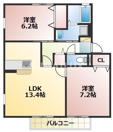 サンビレッジ画図東B(2LDK/2階)の間取り写真