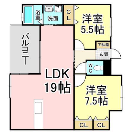 J5・STAGE1(2LDK/9階)の間取り写真
