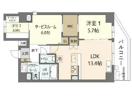 K.CUACION(2SLDK/10階)の間取り写真