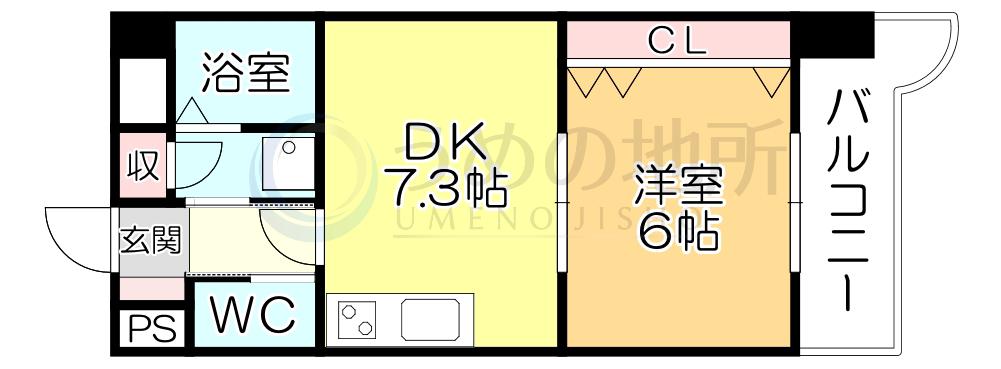 ライオンズマンション東町(1DK/4階)の間取り写真