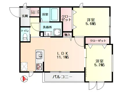 BRIDGE PLACE(2LDK/1階)の間取り写真