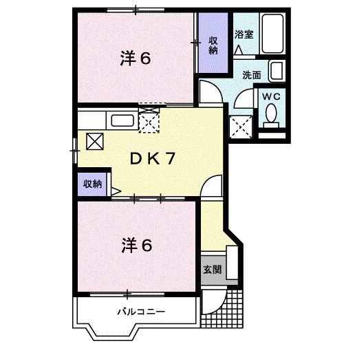 ヴィラヒルズA(2DK/1階)の間取り写真