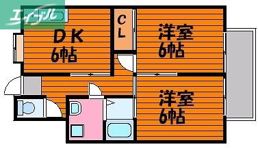 メゾンエスポアールB棟(2DK/2階)の間取り写真