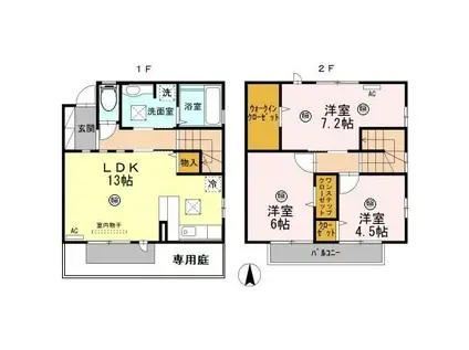 ウィット華城中央A棟(3LDK/1階)の間取り写真