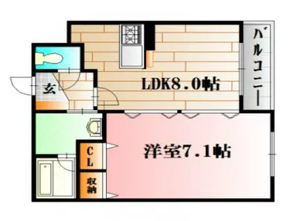 ヴューテラス学園通(1LDK/1階)の間取り写真
