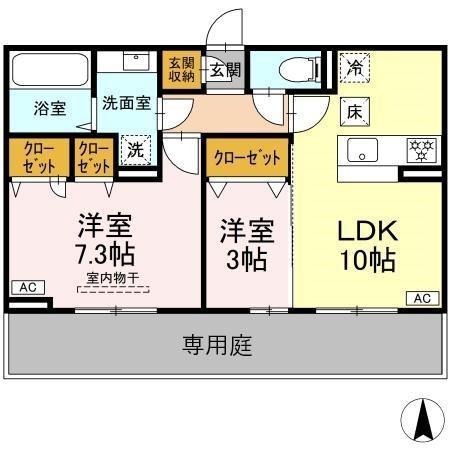 トリシア野多目I(2LDK/1階)の間取り写真