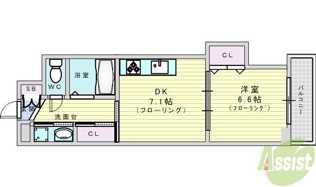 和の杜 (1DK/6階)の間取り写真