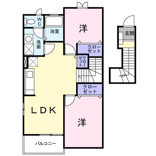 グランデパインヒルズB(2LDK/2階)の間取り写真