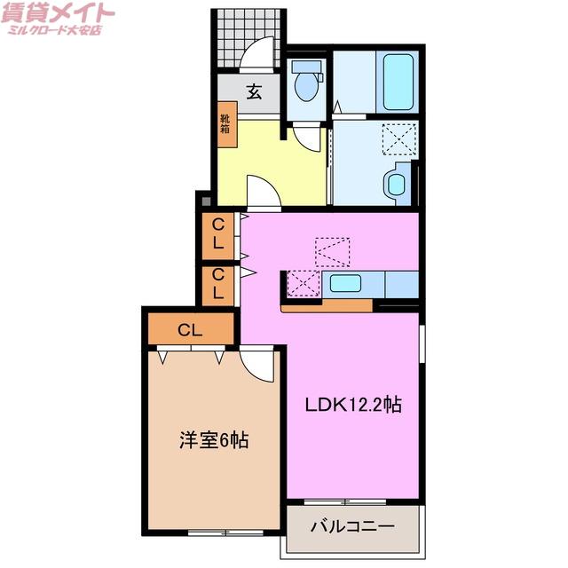 ピュア・フォレストI(1LDK/1階)の間取り写真