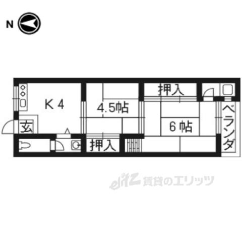 マンション千丈(2DK/4階)の間取り写真