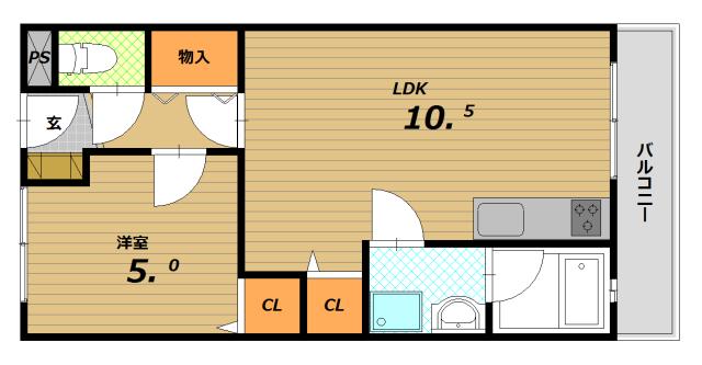 第2森本マンション(1LDK/1階)の間取り写真