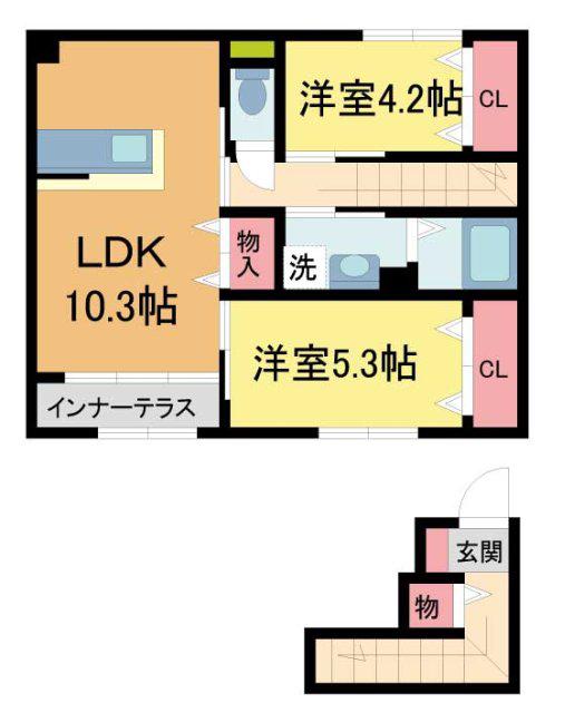 アムグラースI(2LDK/2階)の間取り写真