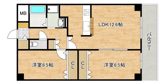 フォンテーヌII(2LDK/2階)の間取り写真