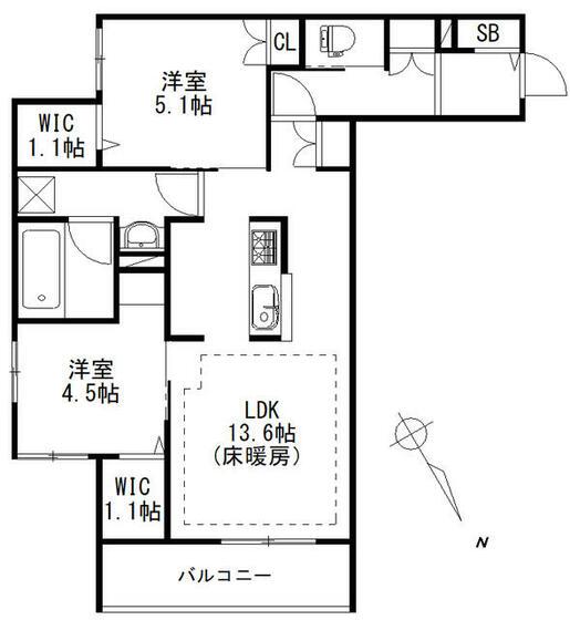 エルズプラス高円寺南(2LDK/2階)の間取り写真