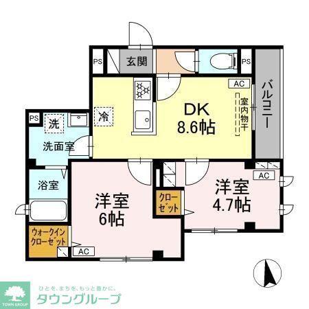 VILLA DEL SOL V(2DK/1階)の間取り写真