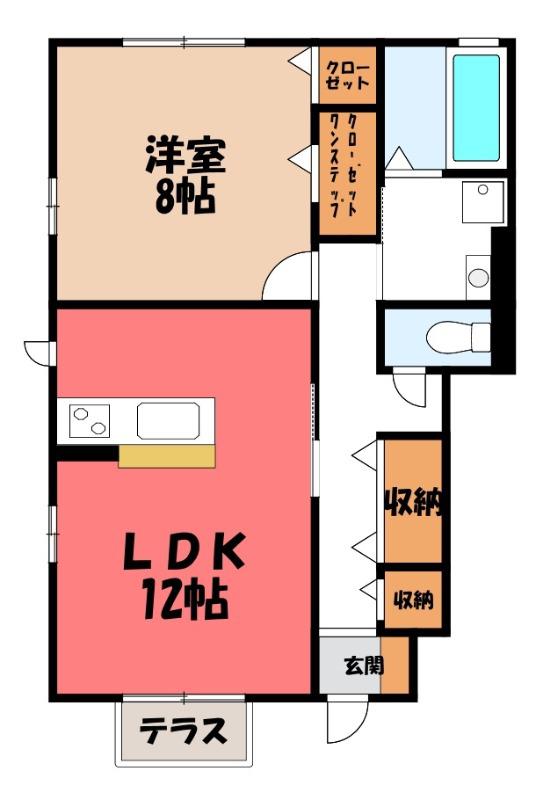 イカルトップA棟(1LDK/1階)の間取り写真