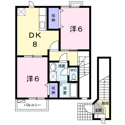 ル・アーブルA(2DK/2階)の間取り写真