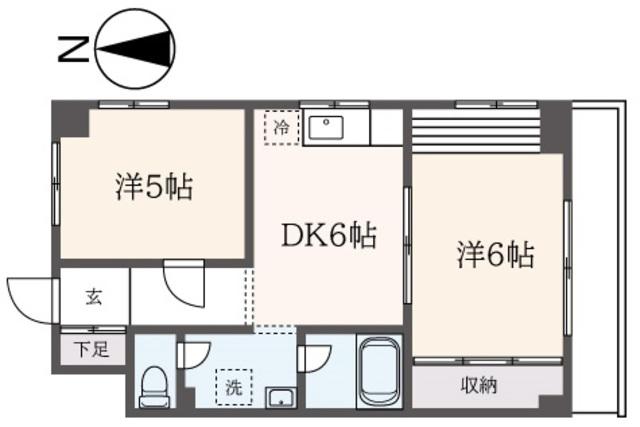 一の橋サンハイツ(2DK/2階)の間取り写真