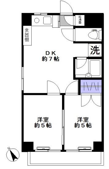 岡村ビル(2DK/2階)の間取り写真